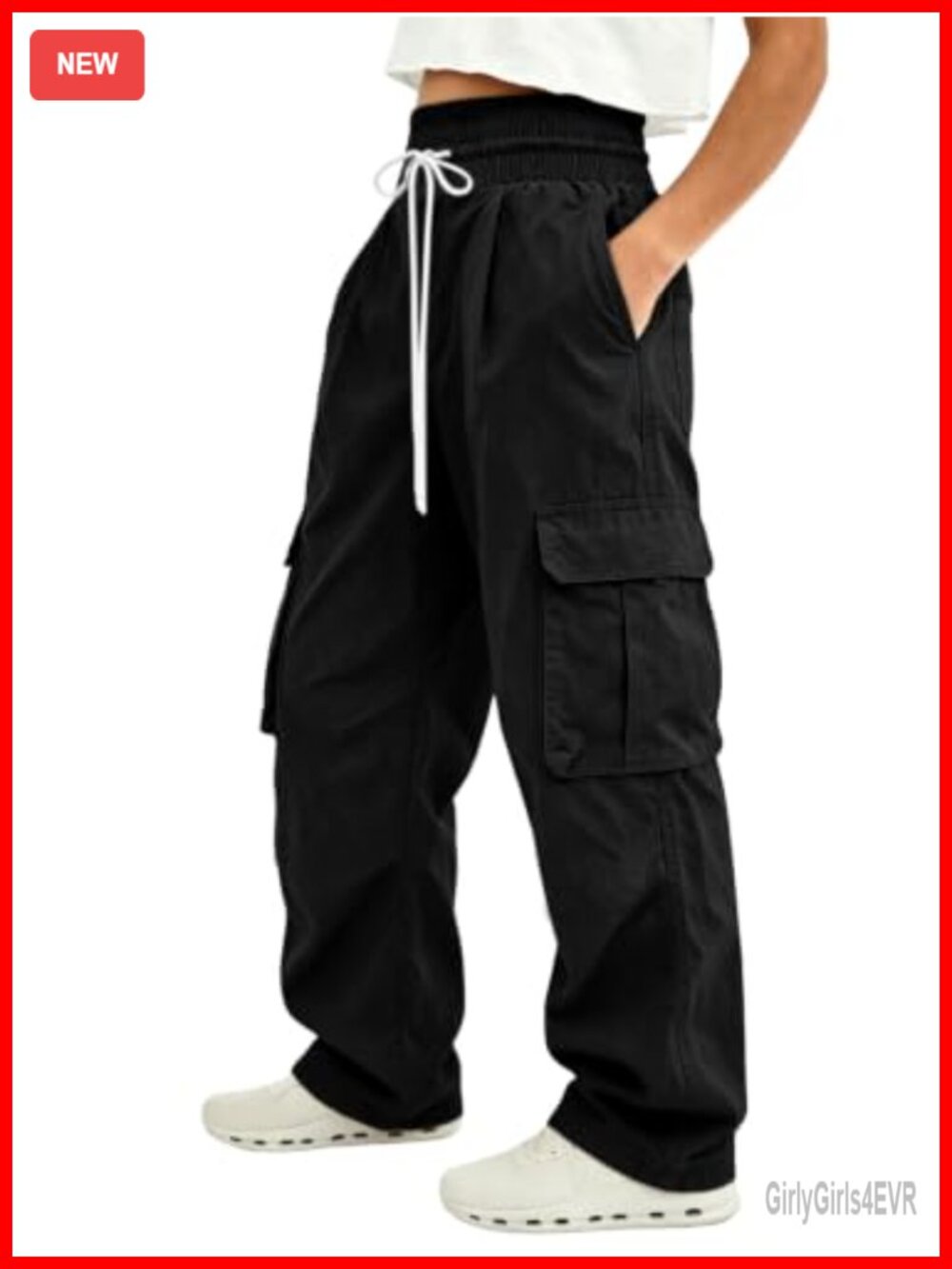 Womens Wide Leg Cargo Pants 100% Viscose Drawstring Elastic Waist Track Pants